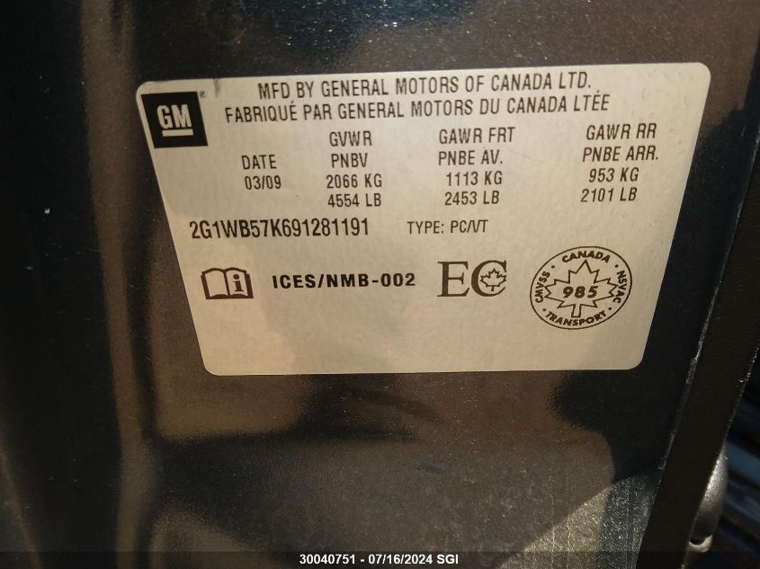 2009 Chevrolet Impala Ls VIN: 2G1WB57K691281191 Lot: 30040751