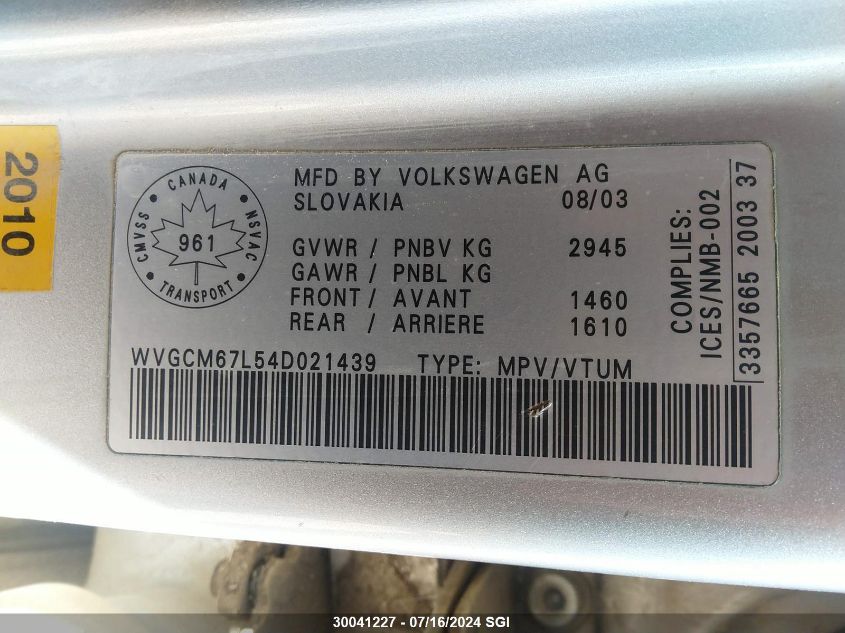 WVGCM67L54D021439 2004 Volkswagen Touareg 4.2