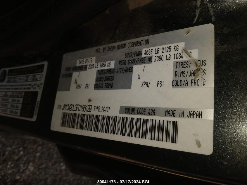 2015 Mazda 5 Touring VIN: JM1CW2CL3F0186199 Lot: 30041173