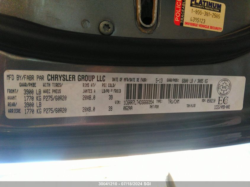 2013 Ram 1500 Slt VIN: 1C6RR7LT4DS666954 Lot: 30041210