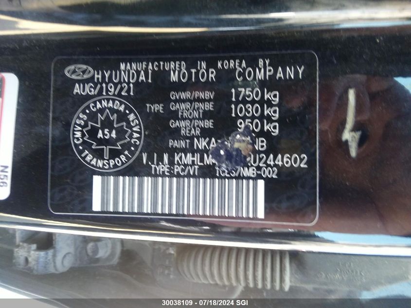 2022 Hyundai Elantra Sel VIN: KMHLM4AG7NU244602 Lot: 30038109