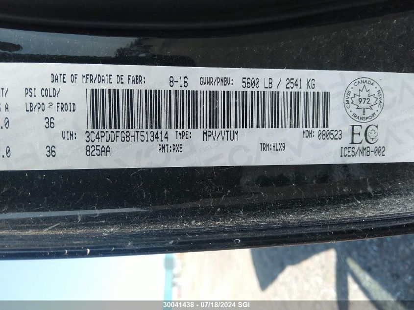 2017 Dodge Journey Gt VIN: 3C4PDDFG8HT513414 Lot: 30041438