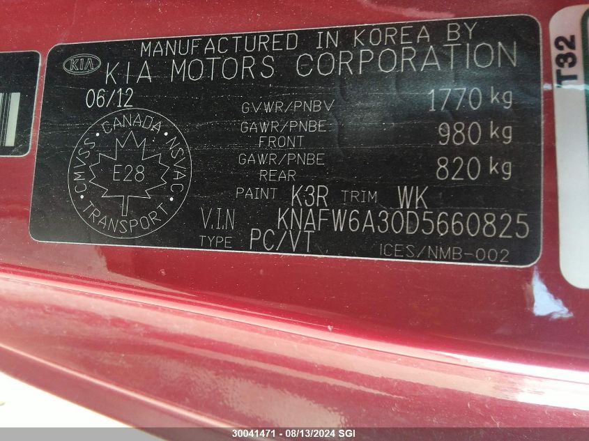 2013 Kia Forte Sx VIN: KNAFW6A30D5660825 Lot: 30041471