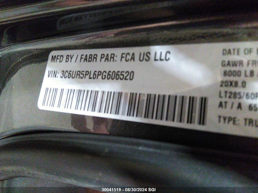 2023 Ram 2500 Longhorn VIN: 3C6UR5PL6PG606520 Lot: 30041519