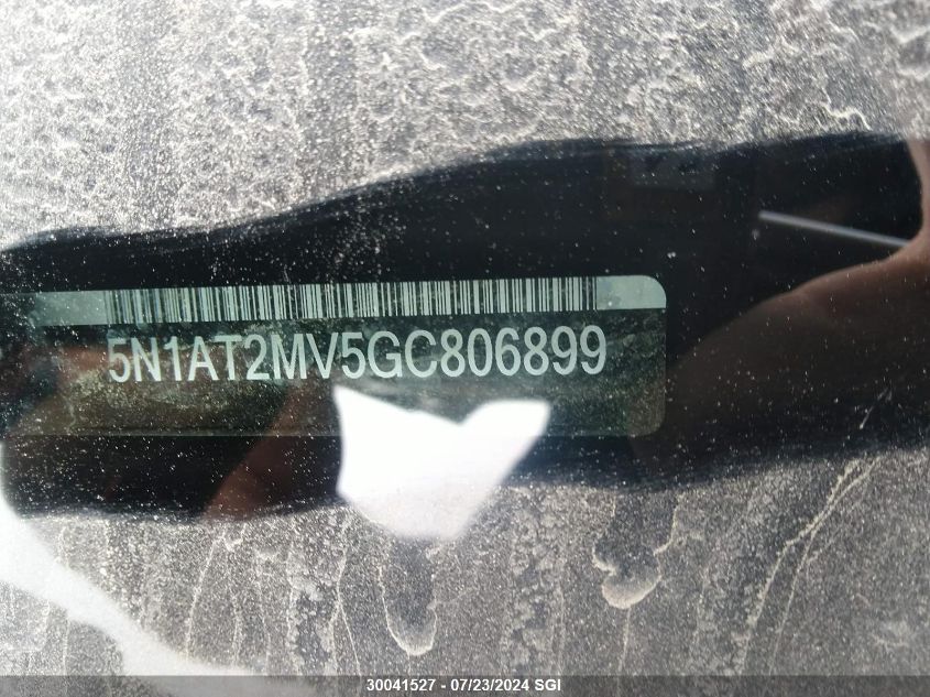 2016 Nissan Rogue S/Sl/Sv VIN: 5N1AT2MV5GC806899 Lot: 30041527