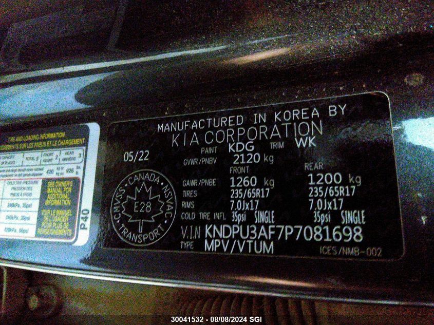 2023 Kia Sportage Lx VIN: KNDPU3AF7P7081698 Lot: 30041532
