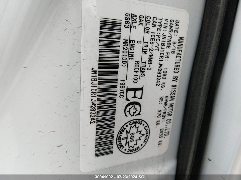 2018 Nissan Rogue Sport S/Sv/Sl VIN: JN1BJ1CR1JW283242 Lot: 30041002