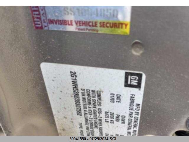 2003 Chevrolet Impala Ls VIN: 2G1WH52K639307562 Lot: 30041550