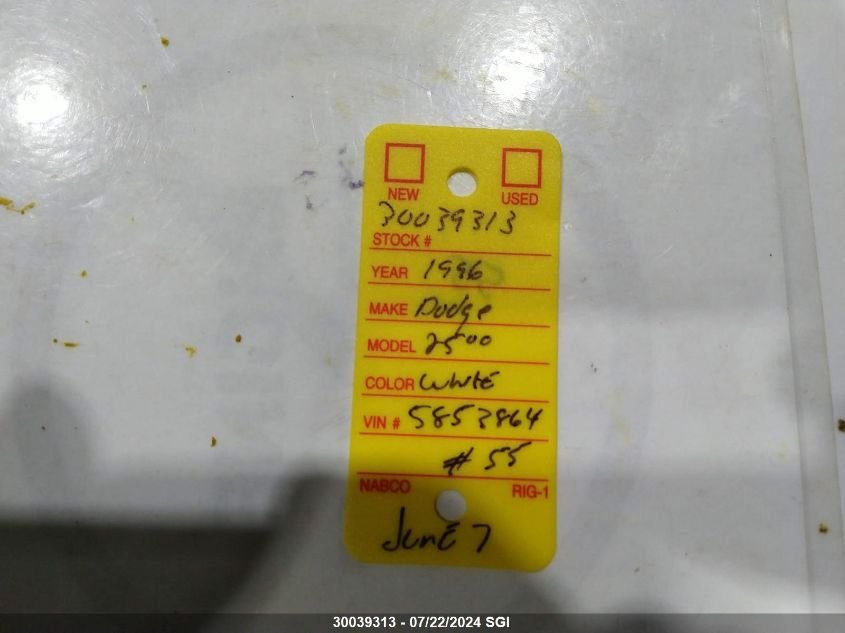 1996 Dodge Ram 2500 VIN: 1B7KF23C6TJ185856 Lot: 30039313