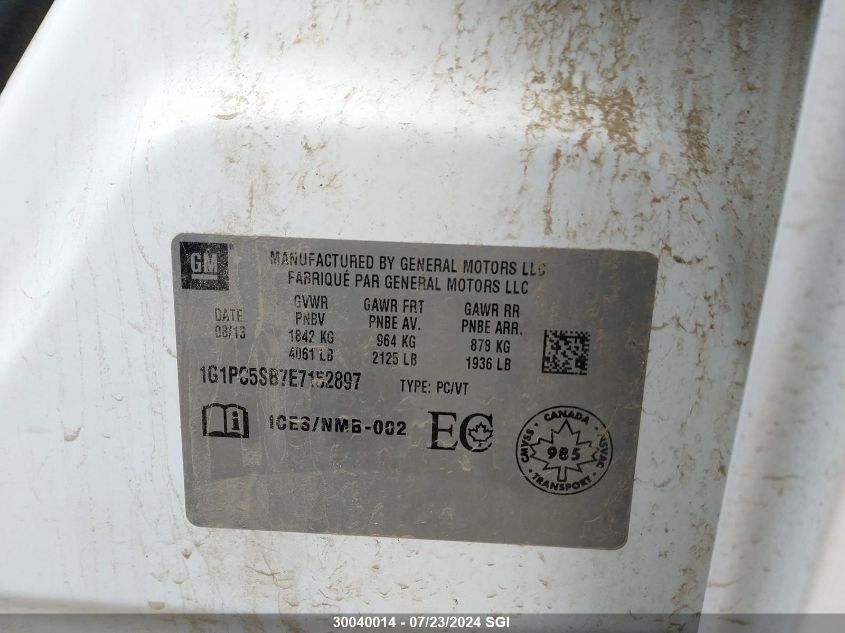 2014 Chevrolet Cruze Lt VIN: 1G1PC5SB7E7152897 Lot: 30040014