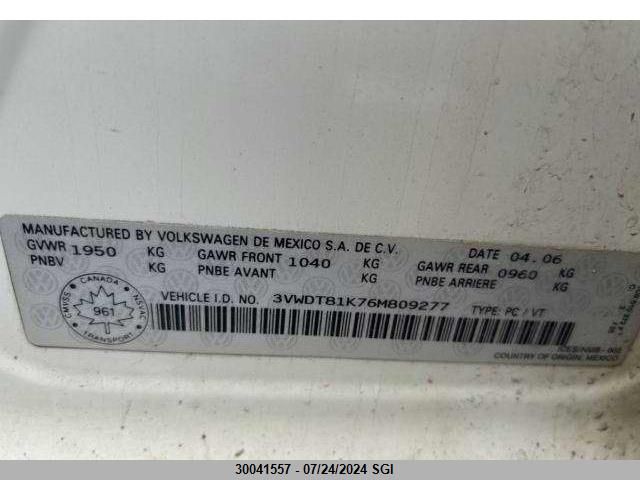 2006 Volkswagen Jetta Tdi Option Package 2 VIN: 3VWDT81K76M809277 Lot: 30041557