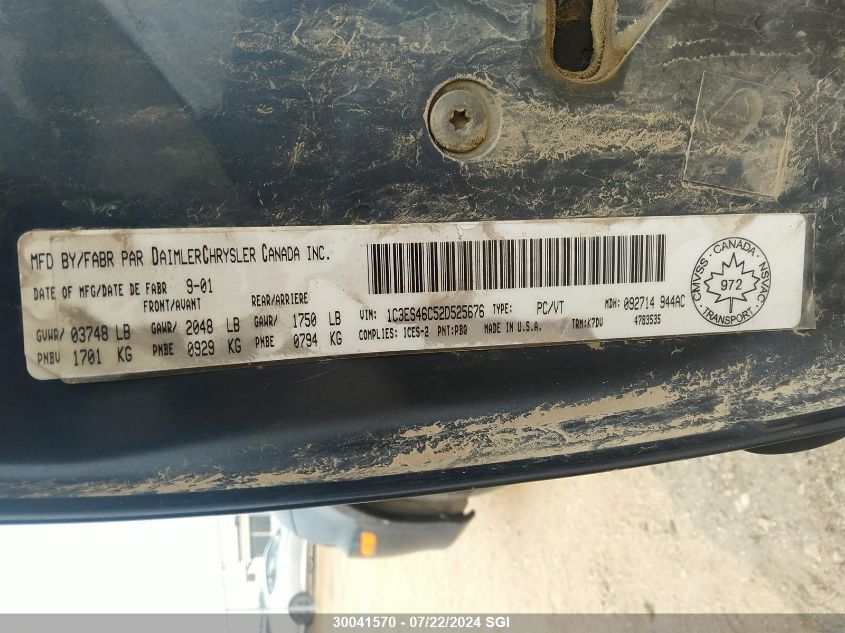 2002 Chrysler Neon Le VIN: 1C3ES46C52D525676 Lot: 30041570