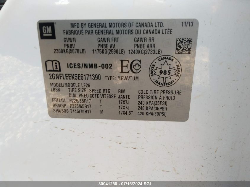 2014 Chevrolet Equinox Ls VIN: 2GNFLEEK5E6171390 Lot: 30041258