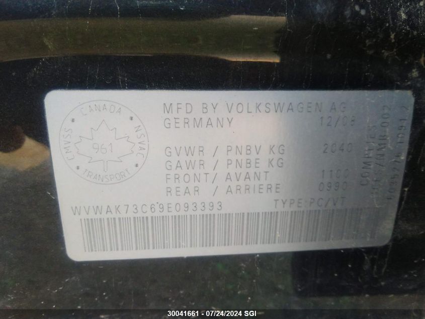 2009 Volkswagen Passat Komfort VIN: WVWAK73C69E093393 Lot: 30041661