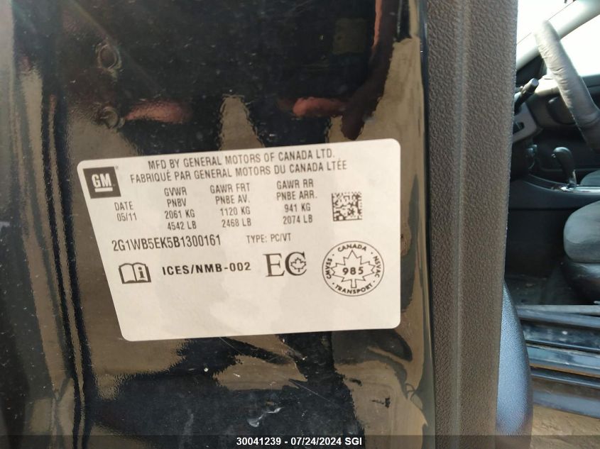 2011 Chevrolet Impala Lt VIN: 2G1WB5EK5B1300161 Lot: 30041239