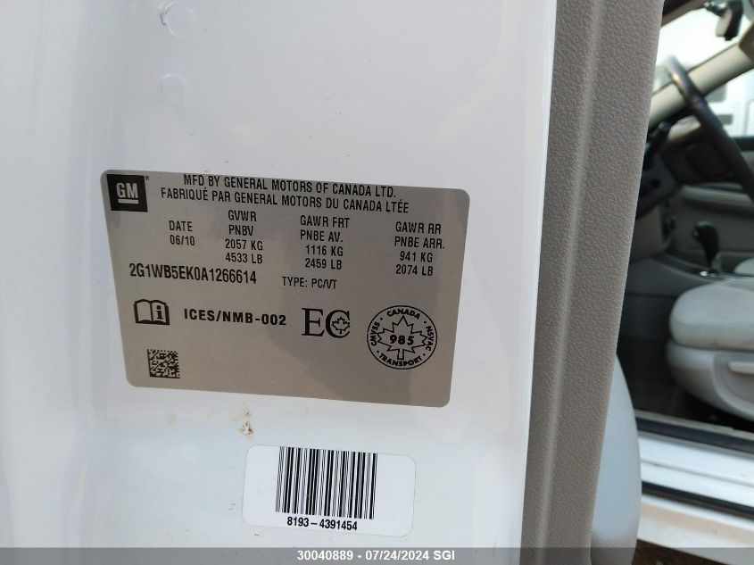 2010 Chevrolet Impala Lt VIN: 2G1WB5EK0A1266614 Lot: 30040889