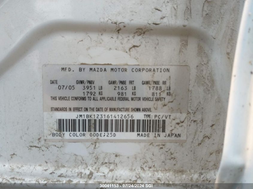 2006 Mazda 3 S VIN: JM1BK123161412656 Lot: 30041153