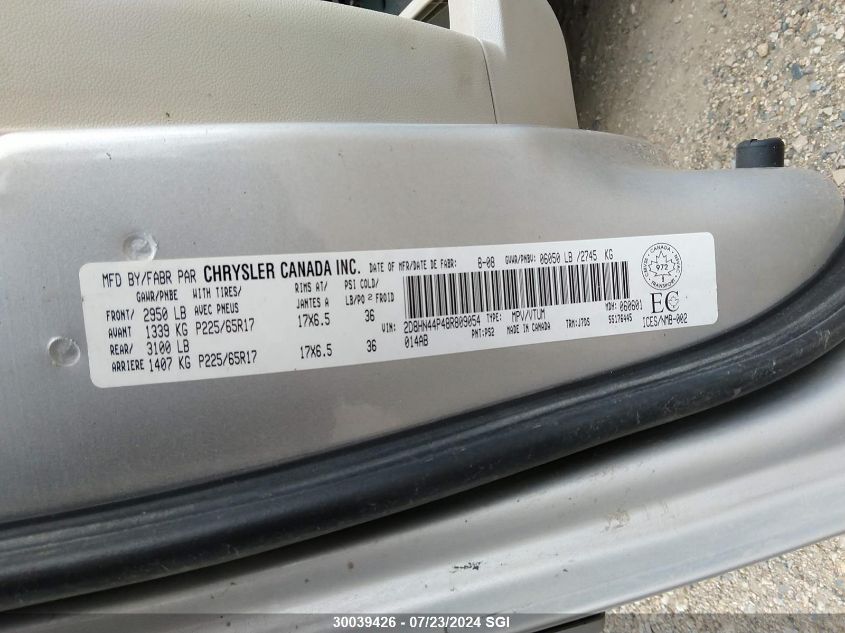 2008 Dodge Grand Caravan Sxt VIN: 2D8HN44P48R809054 Lot: 30039426