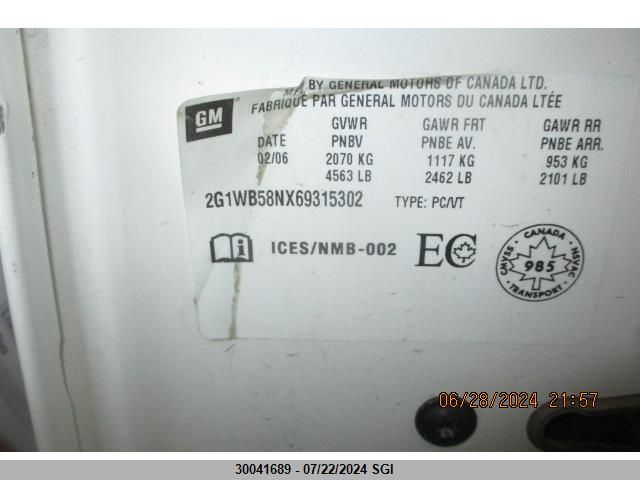 2006 Chevrolet Impala Ls VIN: 2G1WB58NX69315302 Lot: 30041689