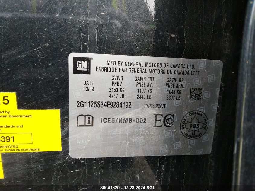 2014 Chevrolet Impala Lt VIN: 2G1125S34E9284192 Lot: 30041620