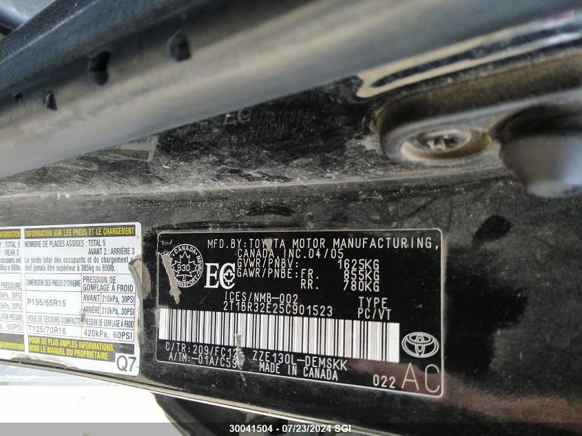 2005 Toyota Corolla Ce/Le/S VIN: 2T1BR32E25C901523 Lot: 30041504