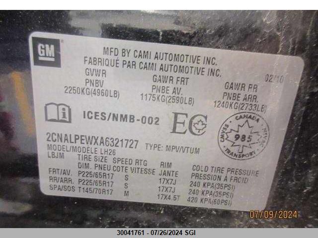 2010 Chevrolet Equinox Lt VIN: 2CNALPEWXA6321727 Lot: 30041761