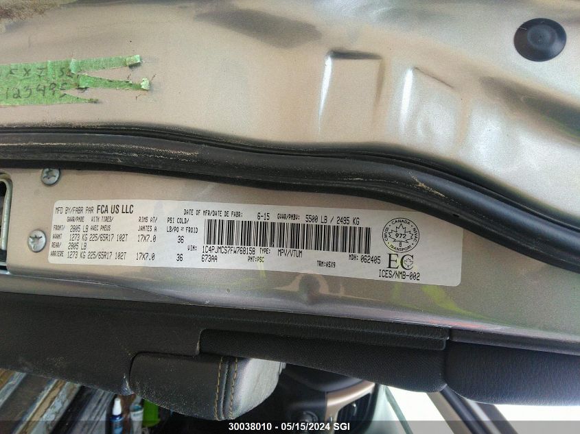 2015 Jeep Cherokee Latitude VIN: 1C4PJMCS7FW768158 Lot: 30038010