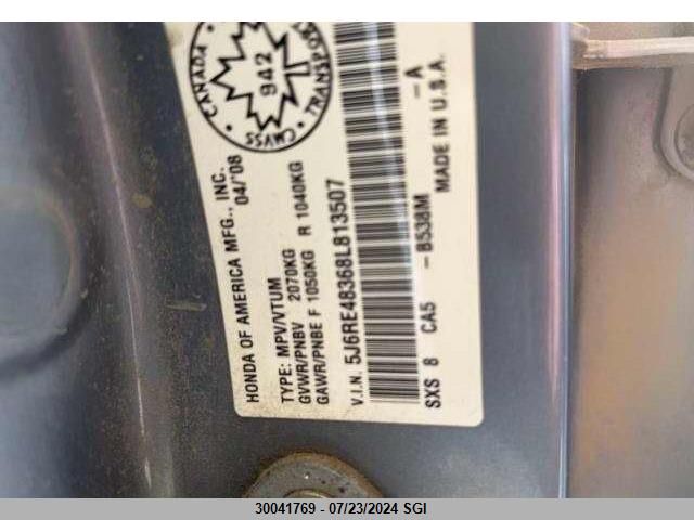 2008 Honda Cr-V Lx VIN: 5J6RE48368L813507 Lot: 30041769