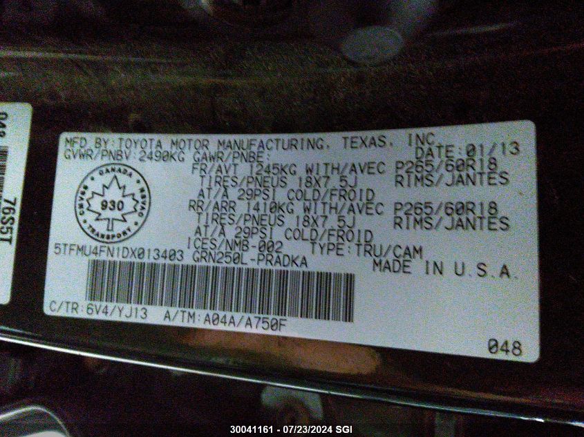 2013 Toyota Tacoma Double Cab Long Bed VIN: 5TFMU4FN1DX013403 Lot: 30041161