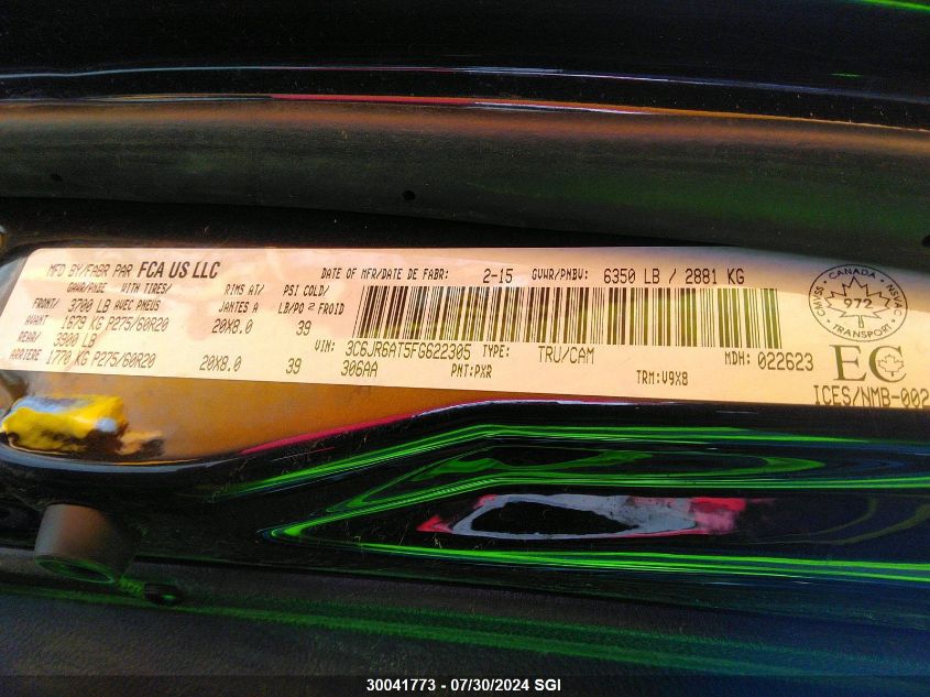 2015 Ram 1500 St VIN: 3C6JR6AT5FG622305 Lot: 30041773