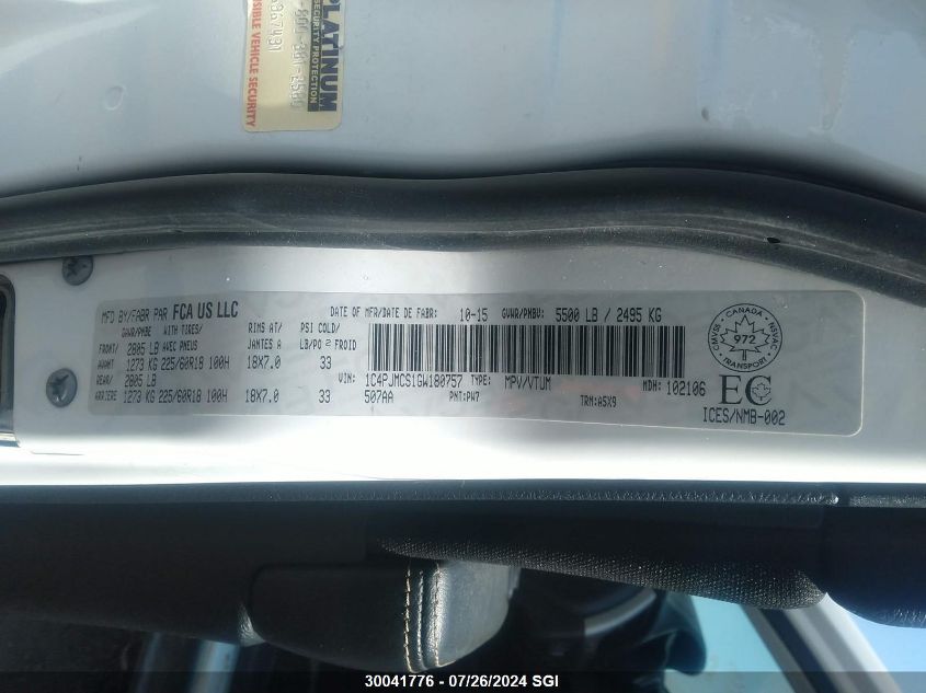 2016 Jeep Cherokee Latitude VIN: 1C4PJMCS1GW180757 Lot: 30041776