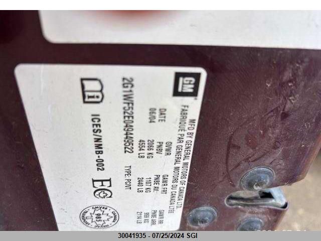 2004 Chevrolet Impala VIN: 2G1WF52E049449522 Lot: 30041935