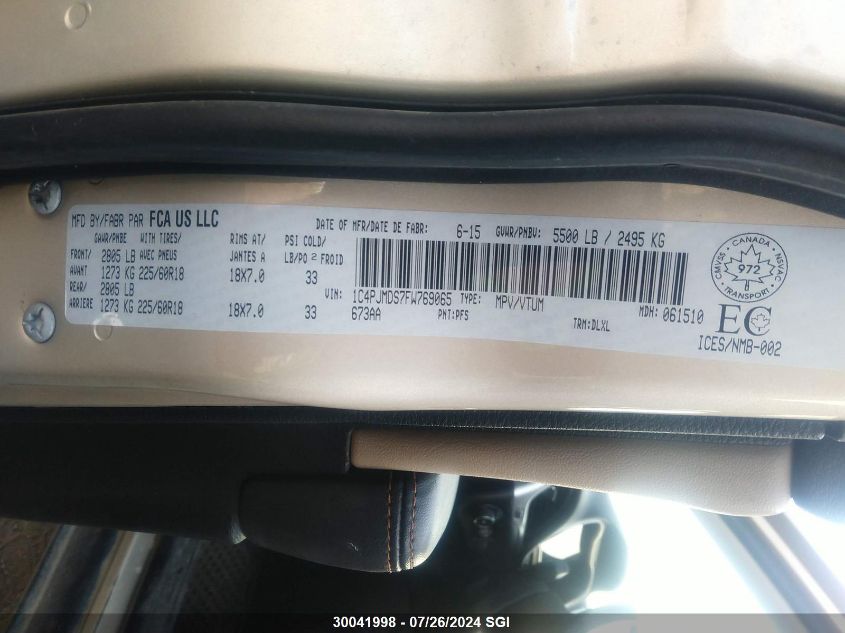 2015 Jeep Cherokee Limited VIN: 1C4PJMDS7FW769065 Lot: 30041998