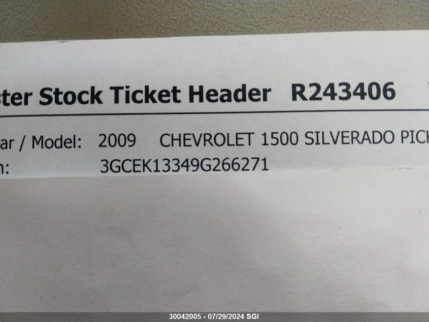 2009 Chevrolet Silverado K1500 VIN: 3GCEK13349G266271 Lot: 30042005