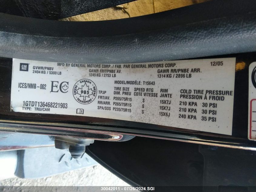 2006 GMC Canyon VIN: 1GTDT136468221903 Lot: 30042011