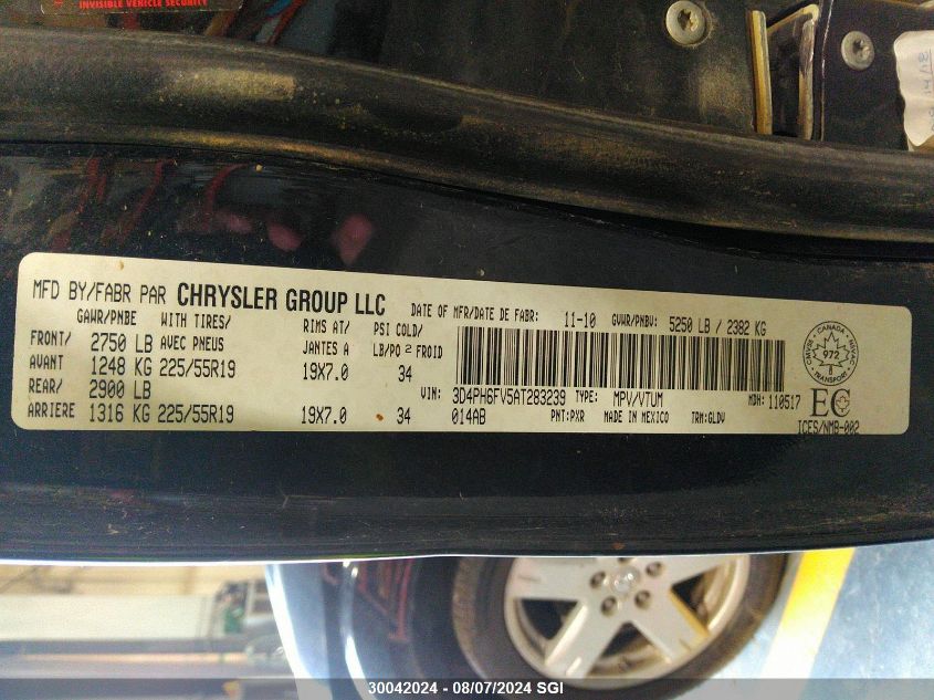 2010 Dodge Journey R/T VIN: 3D4PH6FV5AT283239 Lot: 30042024