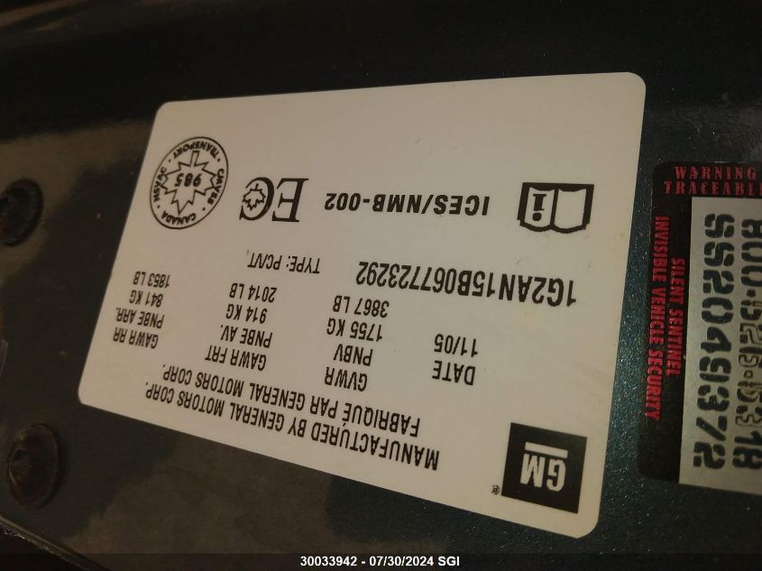 2006 Pontiac Pursuit Gt VIN: 1G2AN15B067723292 Lot: 30033942