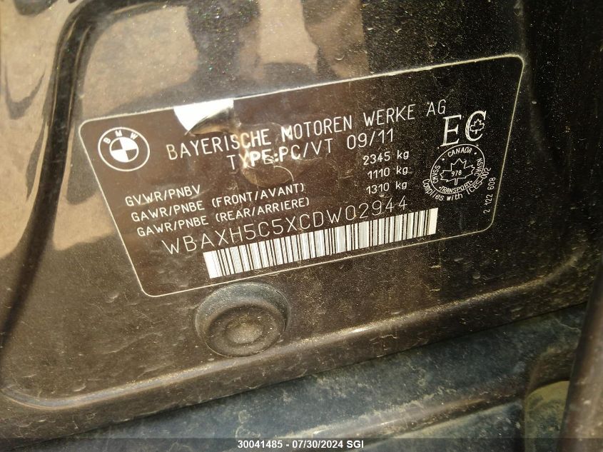 2012 BMW 528 Xi VIN: WBAXH5C5XCDW02944 Lot: 30041485