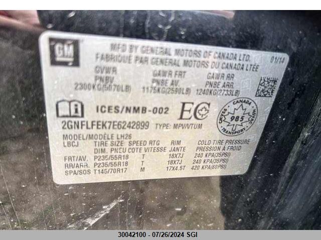 2014 Chevrolet Equinox Lt VIN: 2GNFLFEK7E6242899 Lot: 30042100