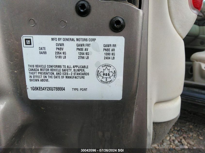 1999 Cadillac Deville Delegance VIN: 1G6KE54Y2XU788664 Lot: 30042096