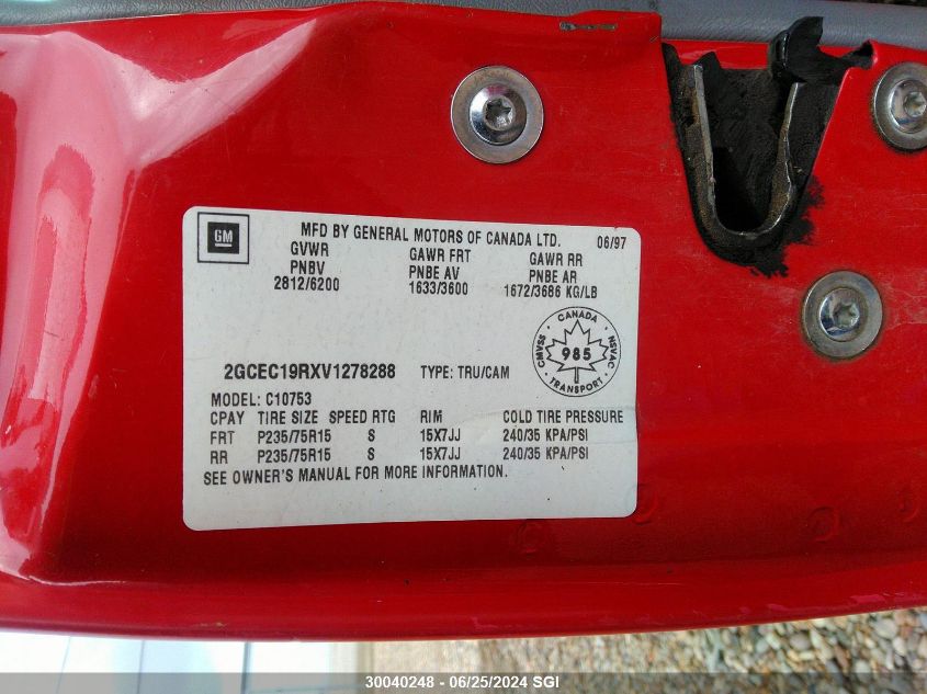 1997 Chevrolet Gmt-400 C1500 VIN: 2GCEC19RXV1278288 Lot: 30040248