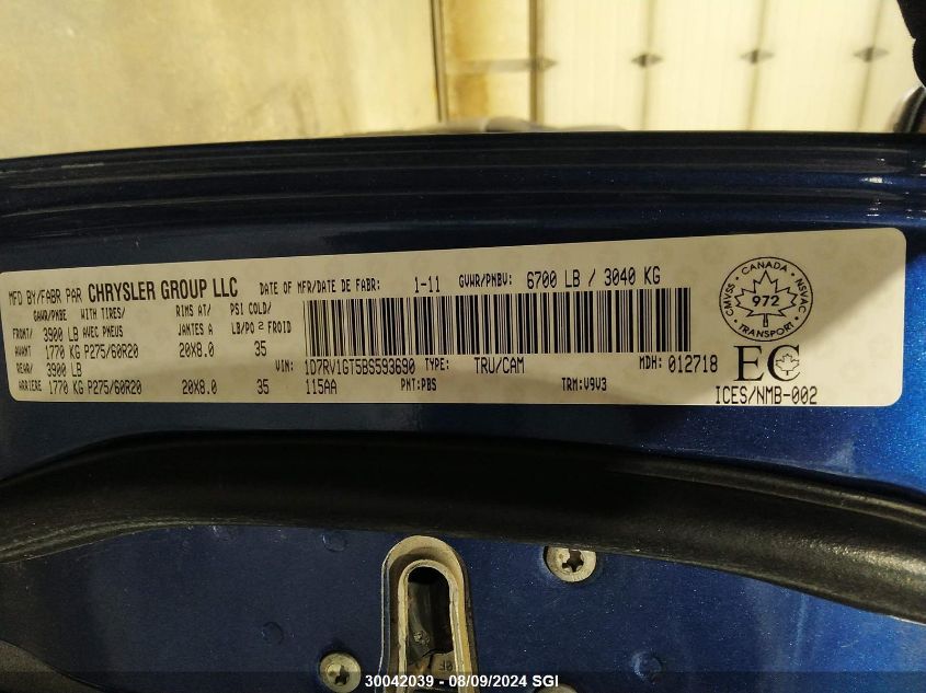 2011 Dodge Ram 1500 VIN: 1D7RV1GT5BS593690 Lot: 30042039