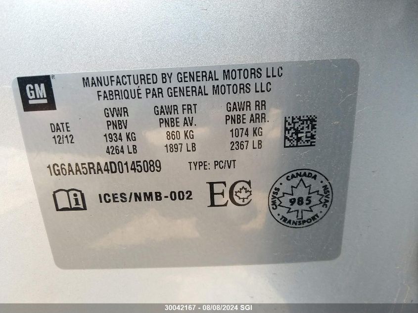 2013 Cadillac Ats VIN: 1G6AA5RA4D0145089 Lot: 30042167