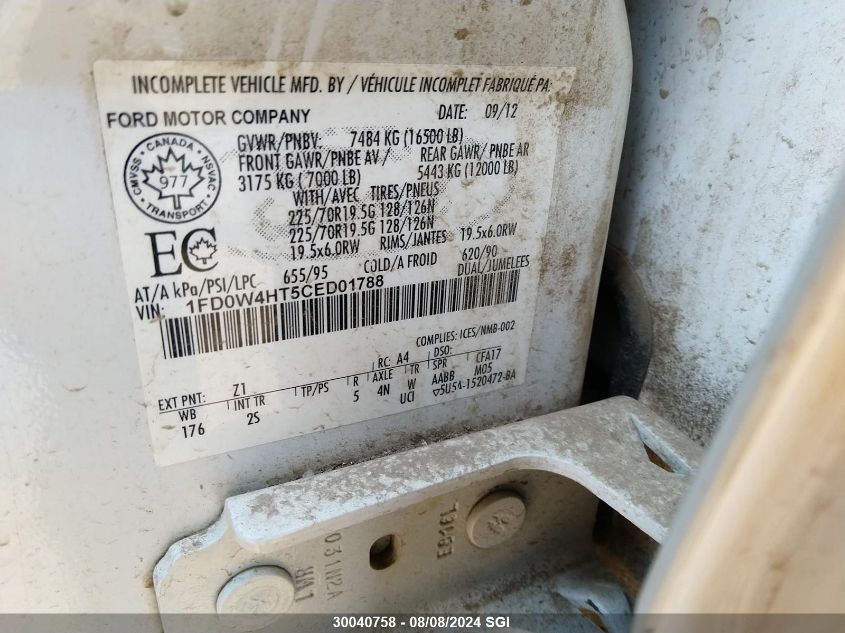 2012 Ford F450 Super Duty VIN: 1FD0W4HT5CED01788 Lot: 30040758