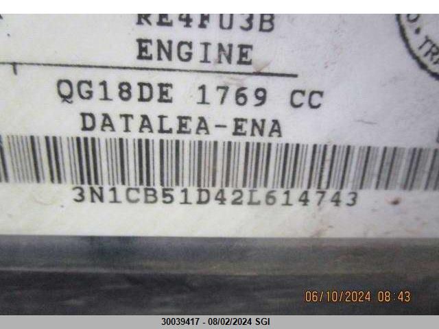 2002 Nissan Sentra Xe/Gxe VIN: 3N1CB51D42L614743 Lot: 30039417