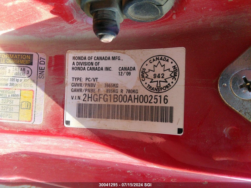 2010 Honda Civic Exl VIN: 2HGFG1B00AH002516 Lot: 30041295