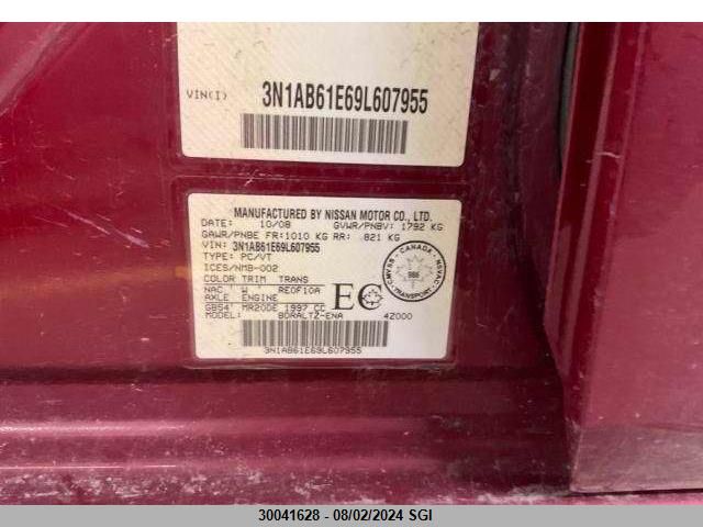 2009 Nissan Sentra 2.0/2.0S/2.0Sl VIN: 3N1AB61E69L607955 Lot: 30041628