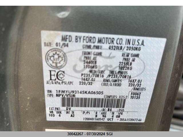 2005 Ford Escape Xlt VIN: 1FMYU93145KA06505 Lot: 30042267