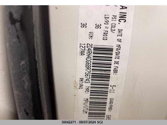 2011 Dodge Grand Caravan Express VIN: 2D4RN4DG6BR756743 Lot: 30042271