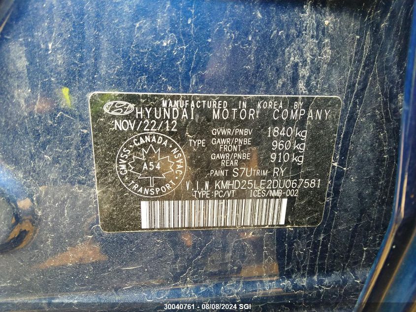 2013 Hyundai Elantra Gt VIN: KMHD25LE2DU067581 Lot: 30040761
